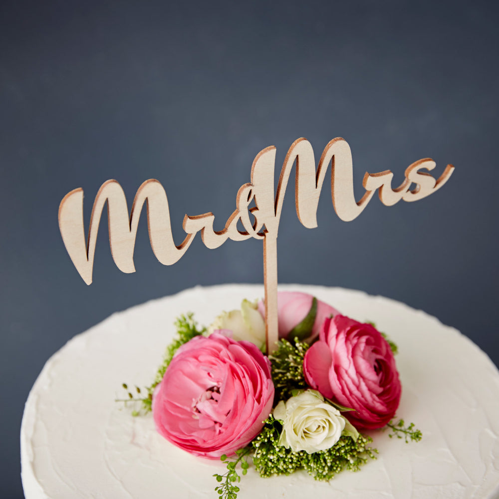 Calligraphy Mr and Mrs Wooden Wedding Cake Topper