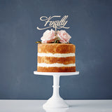 Elegant 'Finally' Wooden Wedding Cake Topper