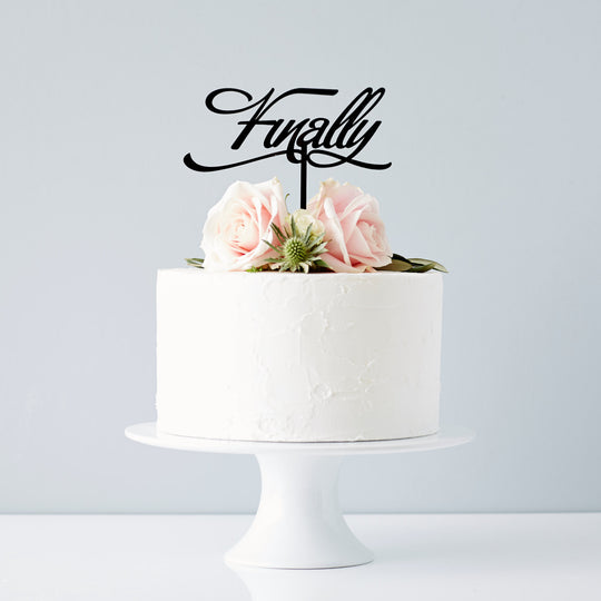 Elegant 'Finally' Wedding Cake Topper