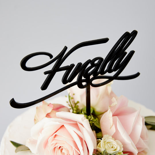 Elegant 'Finally' Wedding Cake Topper