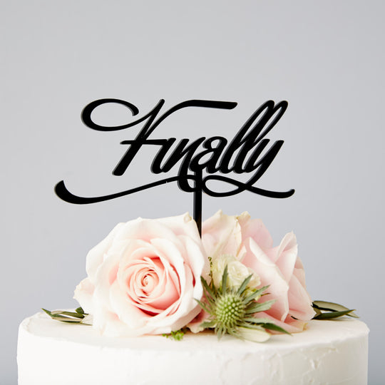 Elegant 'Finally' Wedding Cake Topper