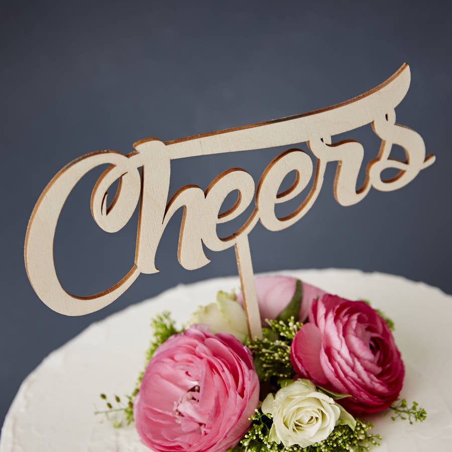 Cheers Wooden Wedding Cake Topper