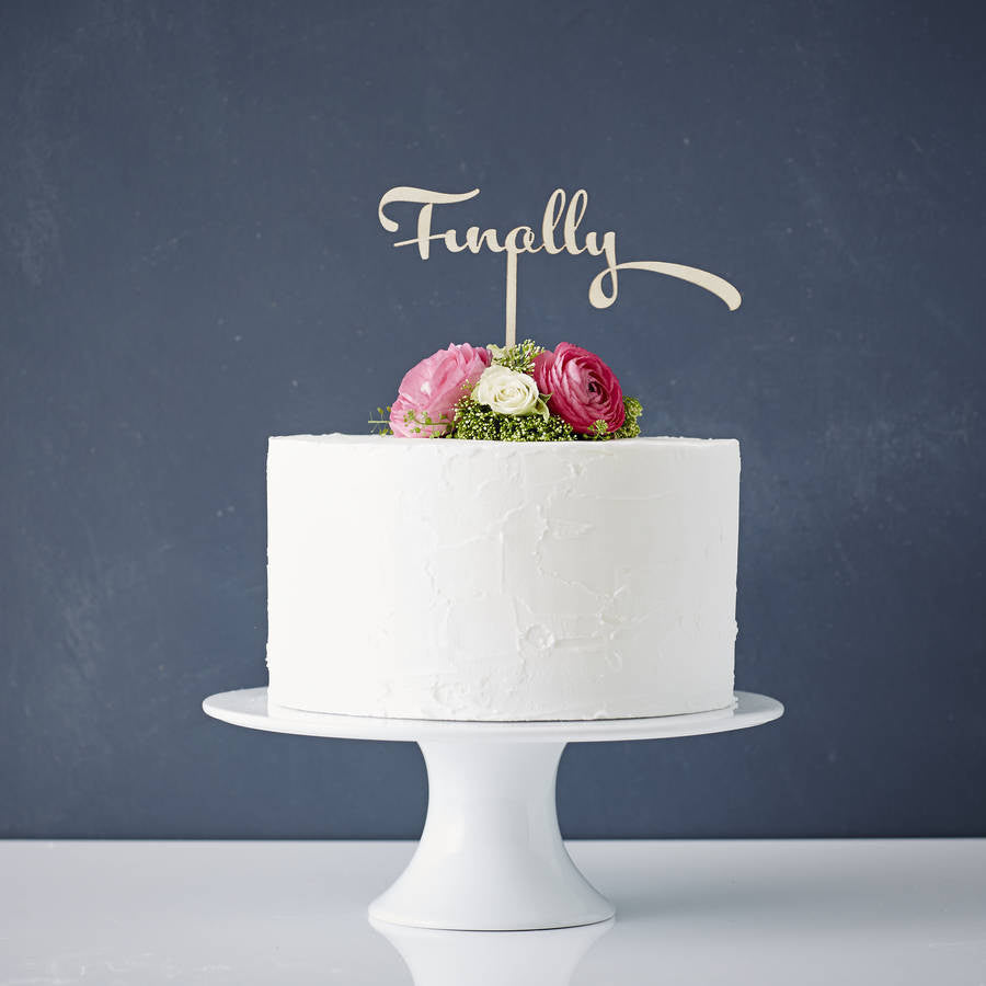 Calligraphy 'Finally' Wooden Wedding Cake Topper