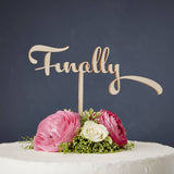 Calligraphy 'Finally' Wooden Wedding Cake Topper