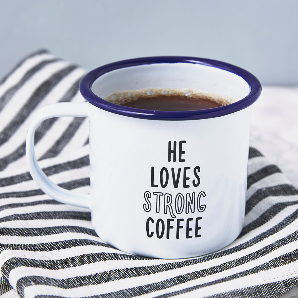 Enamel 'He Loves' Personalised Mug
