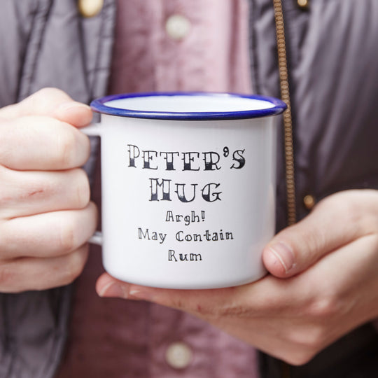 Enamel Personalised 'May Contain Rum' Mug