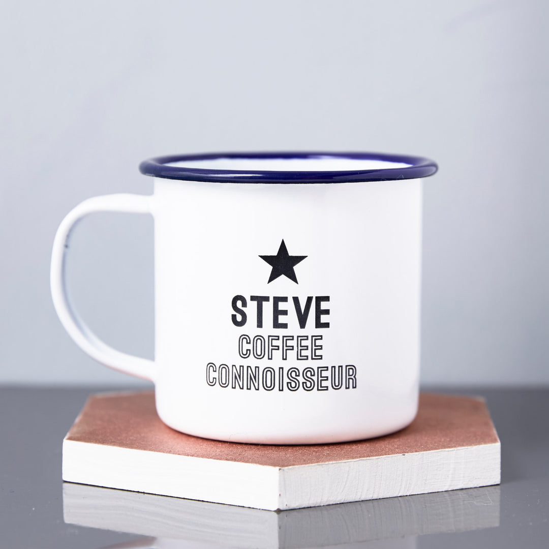 Coffee Connoisseur Enamel Personalised Mug