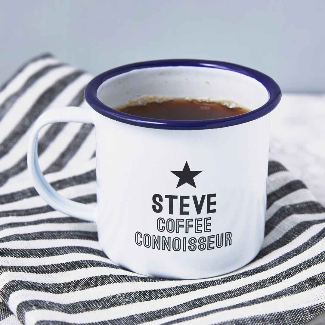 Coffee Connoisseur Enamel Personalised Mug