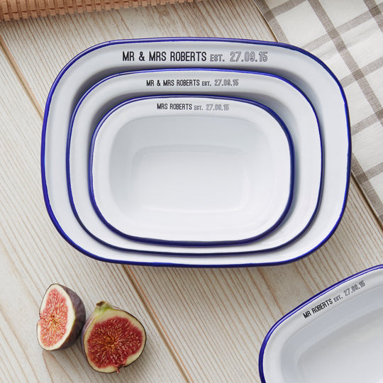 Personalised Wedding Enamel Pie Dish