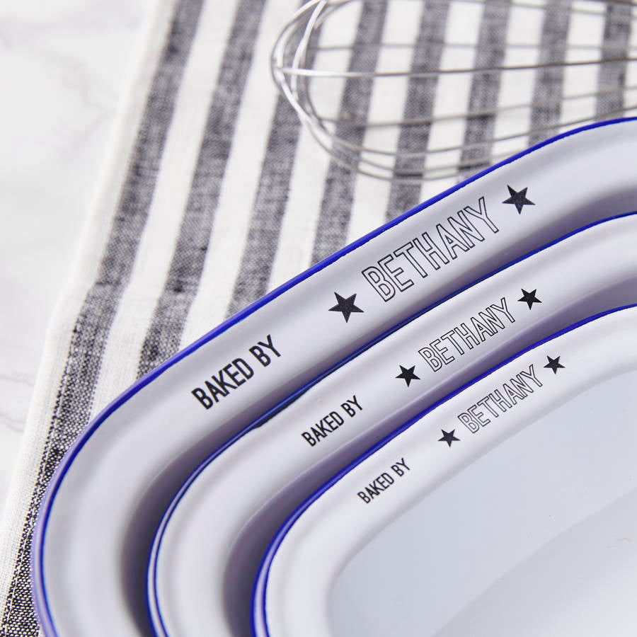 Personalised 'Baked By' Enamel Pie Dish Gift Set