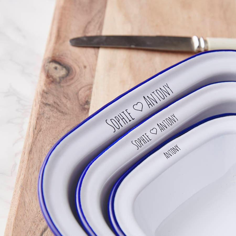 Personalised Couples Enamel Pie Dish Gift Set