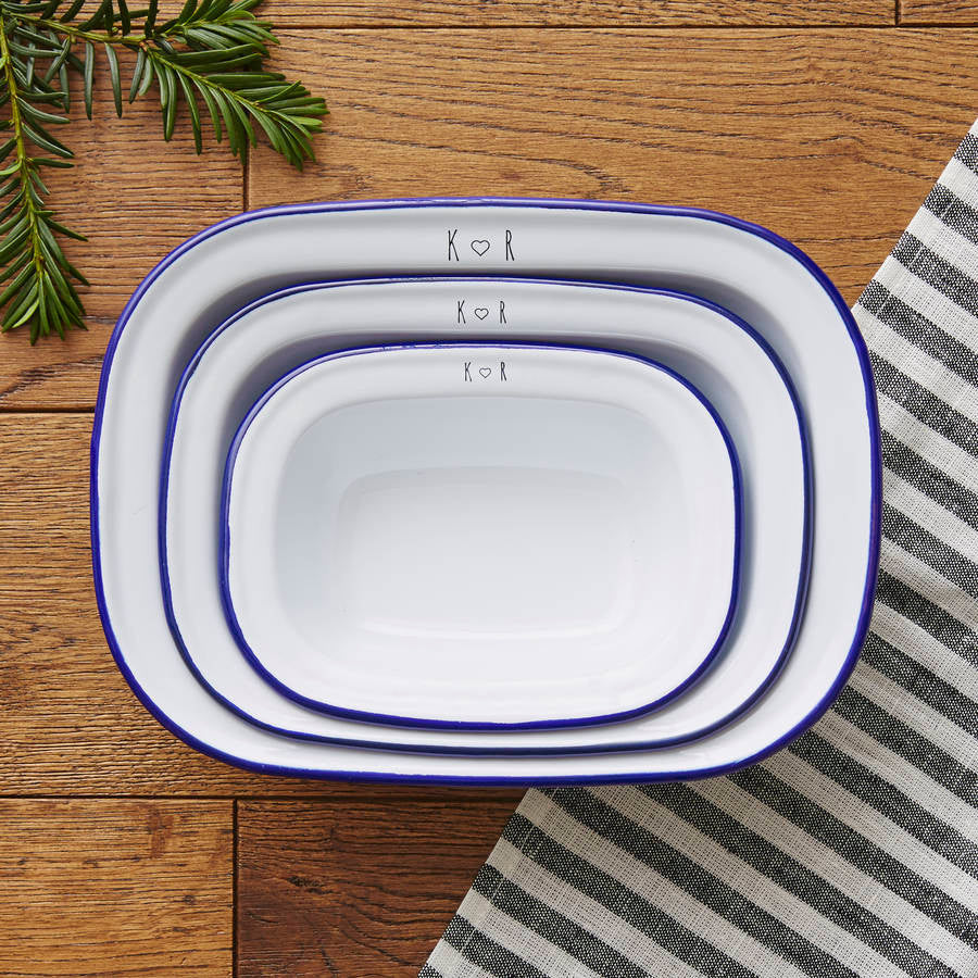 Personalised Initials Enamel Pie Dish Set