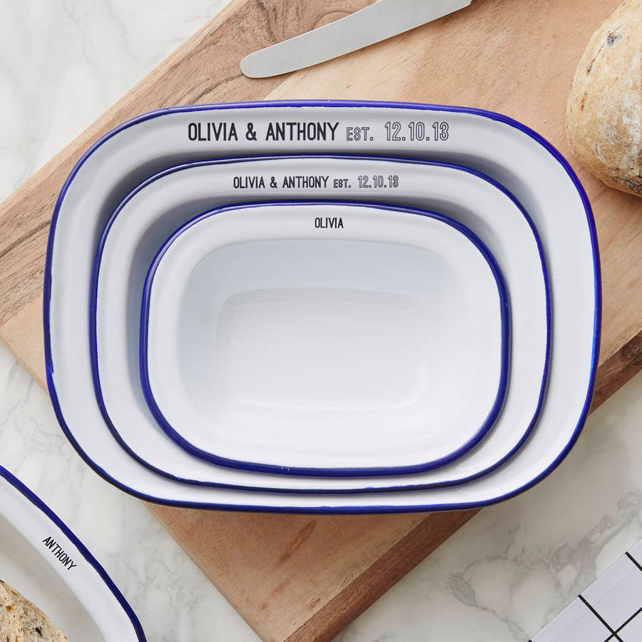 Personalised Enamel Pie Dish Anniversary Gift Set