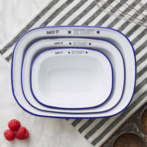 Personalised 'Baked By' Enamel Pie Dish Gift Set
