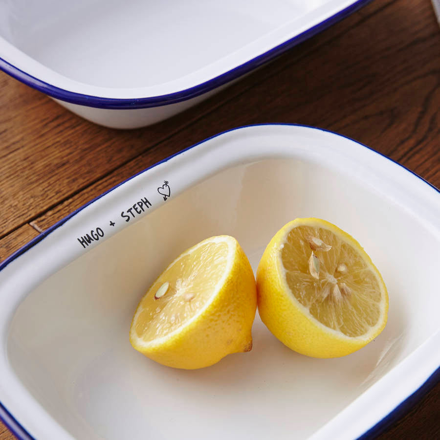 Personalised Carved Heart Enamel Pie Dish