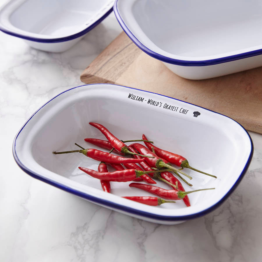 Personalised 'World's Okayest Chef' Enamel Pie Dish