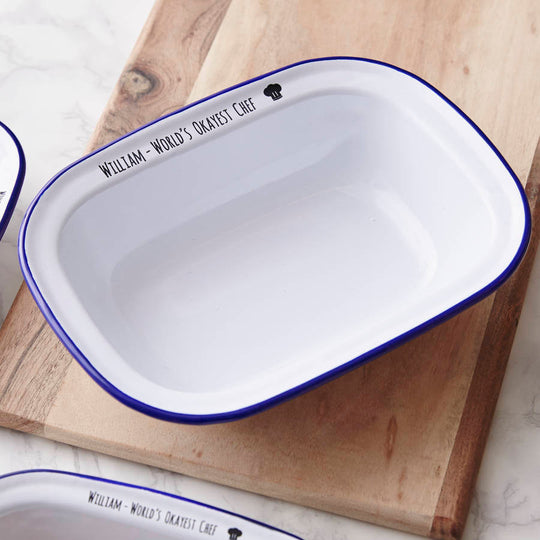 Personalised 'World's Okayest Chef' Enamel Pie Dish