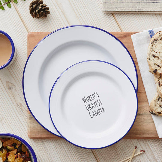 Personalised 'World's Okayest Camper' Enamel Plate
