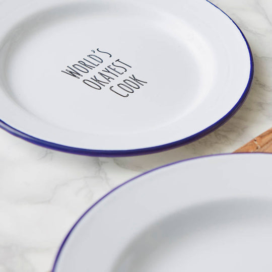Personalised 'World's Okayest Cook' Enamel Plate