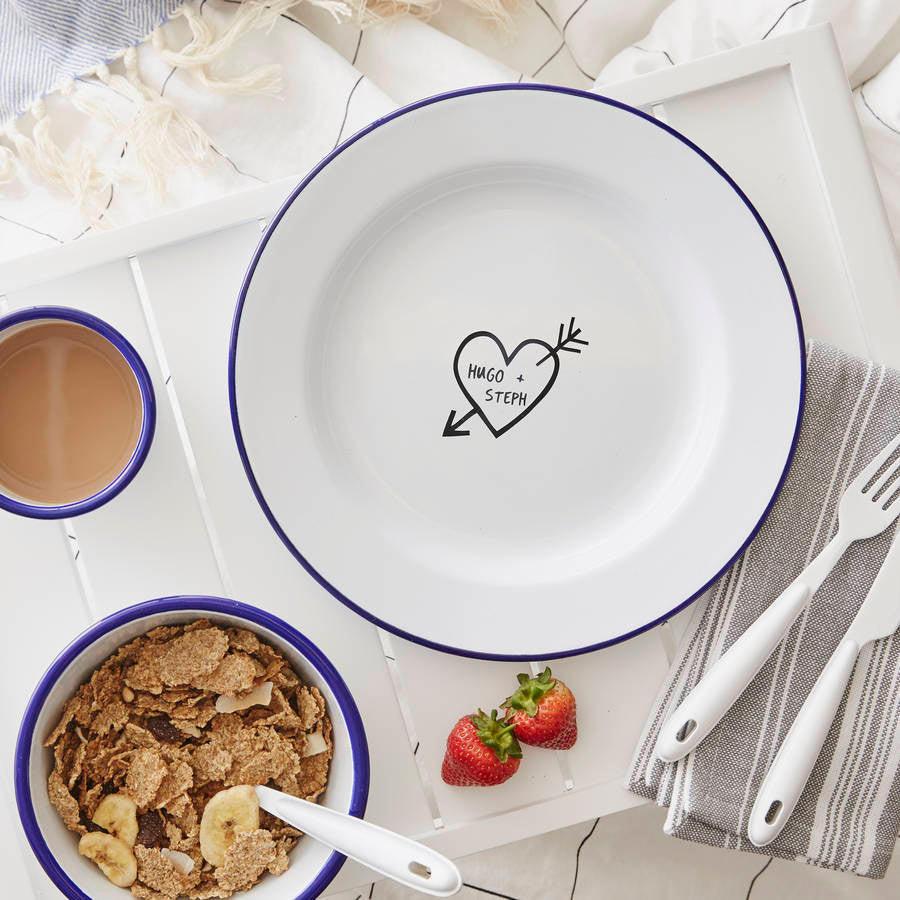 Personalised Carved Heart Enamel Plate