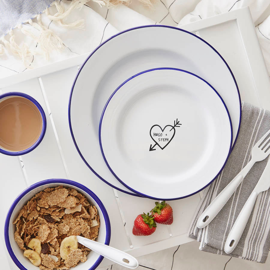 Personalised Carved Heart Enamel Plate