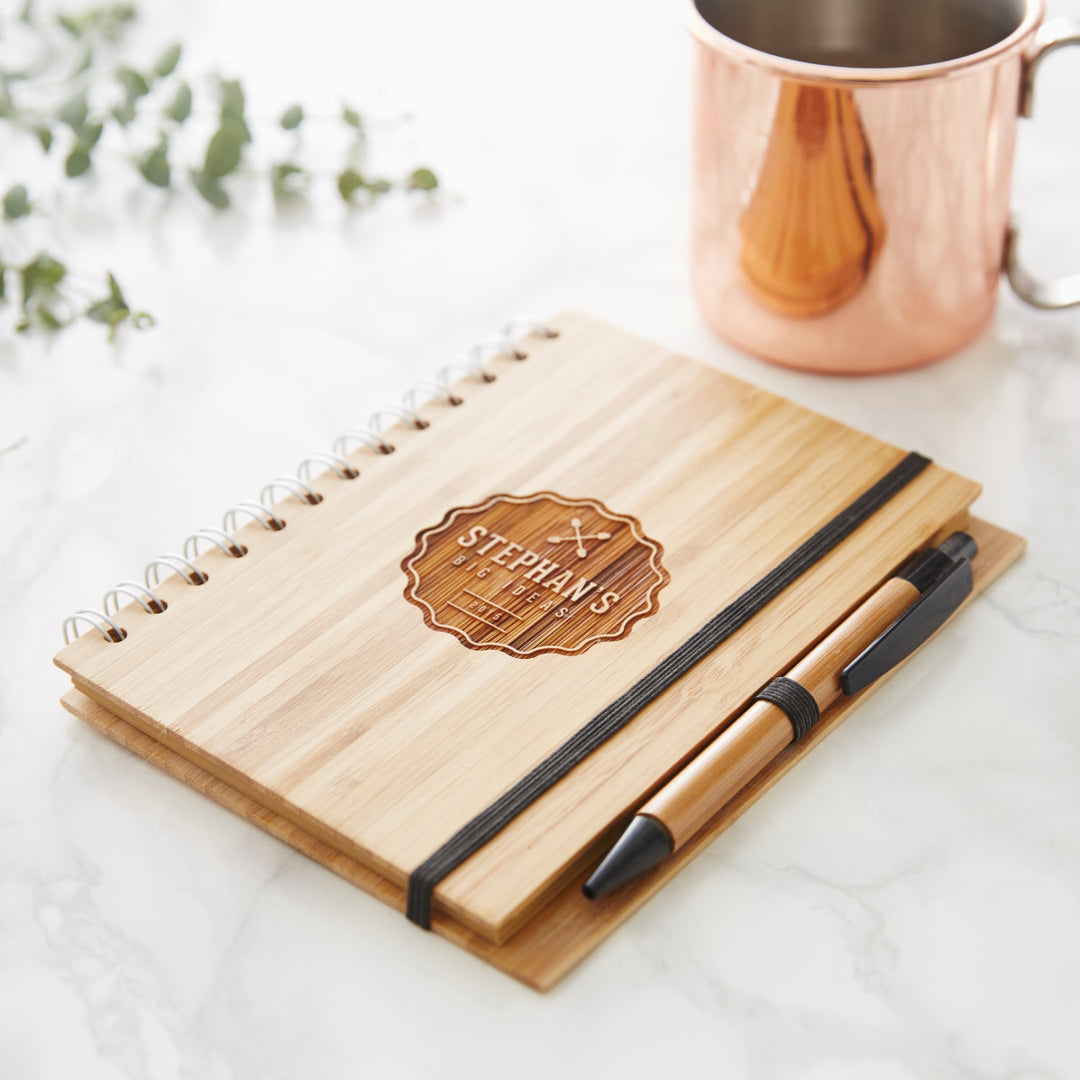 Personalised Badge Wooden Notebook Set For Him