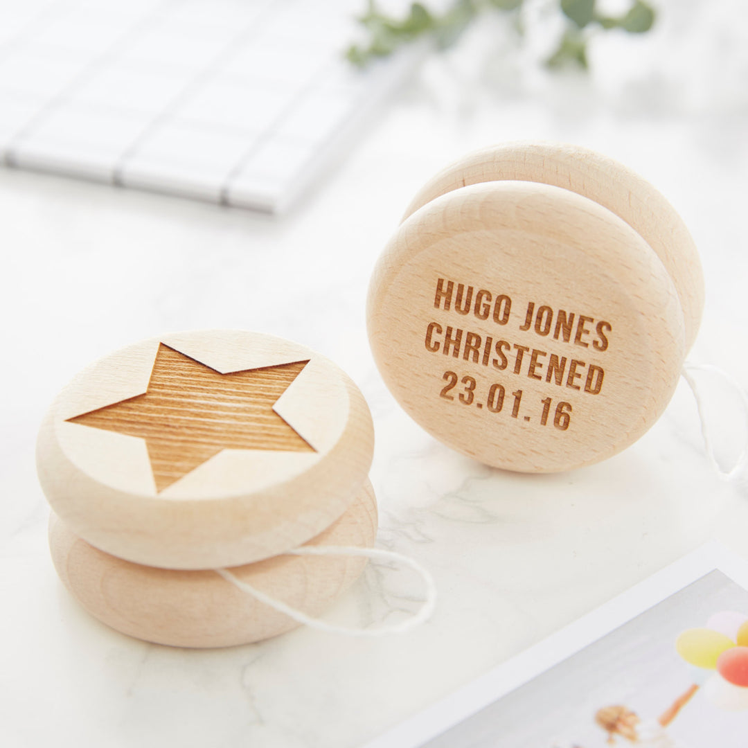 Personalised Christening Keepsake Star Wooden Yoyo