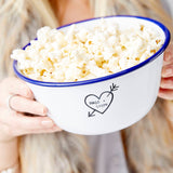 Carved Heart Enamel Personalised Popcorn Bowl
