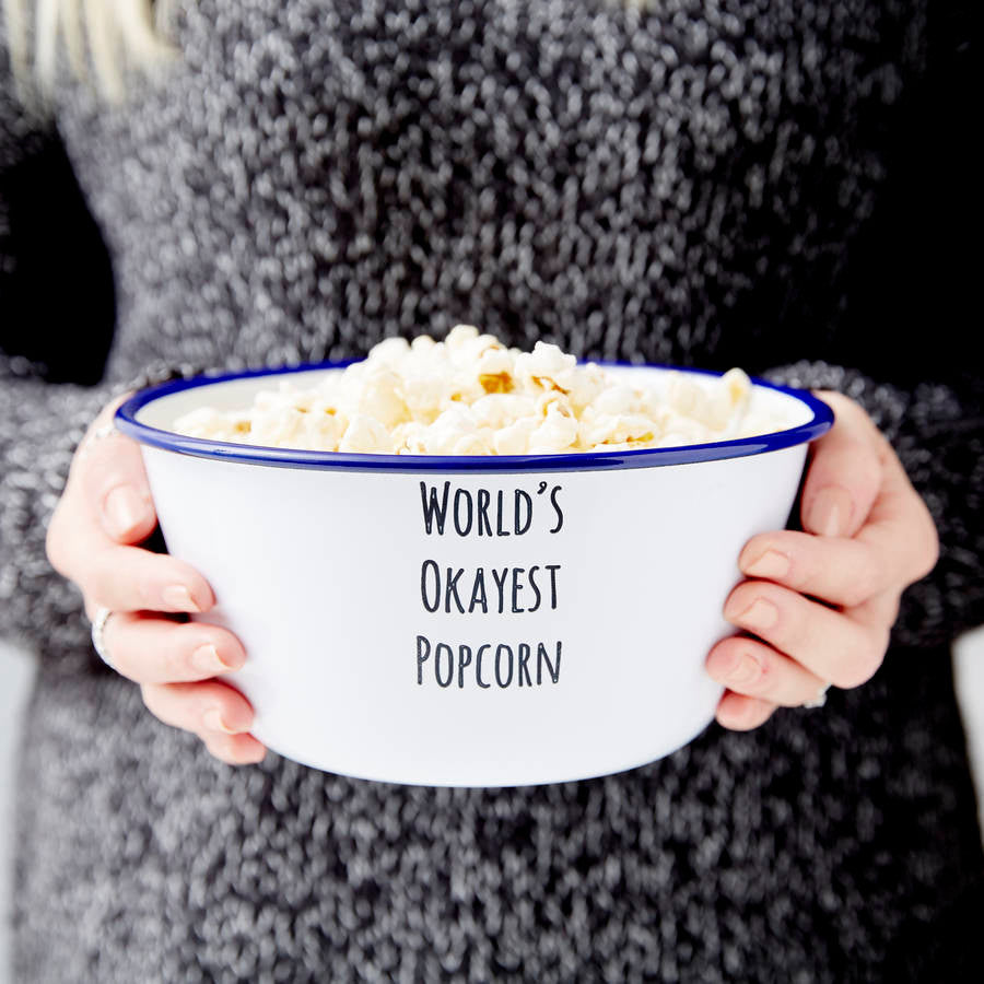 Personalised Message Enamel Popcorn Bowl