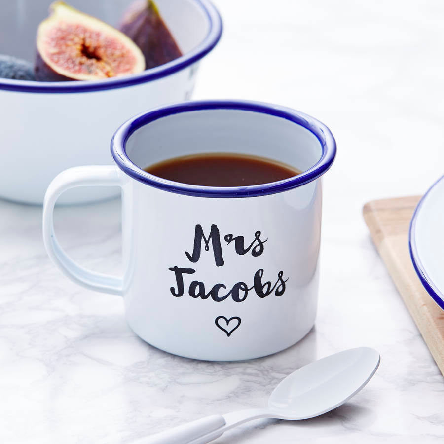 Enamel Personalised Heart Wedding Mug