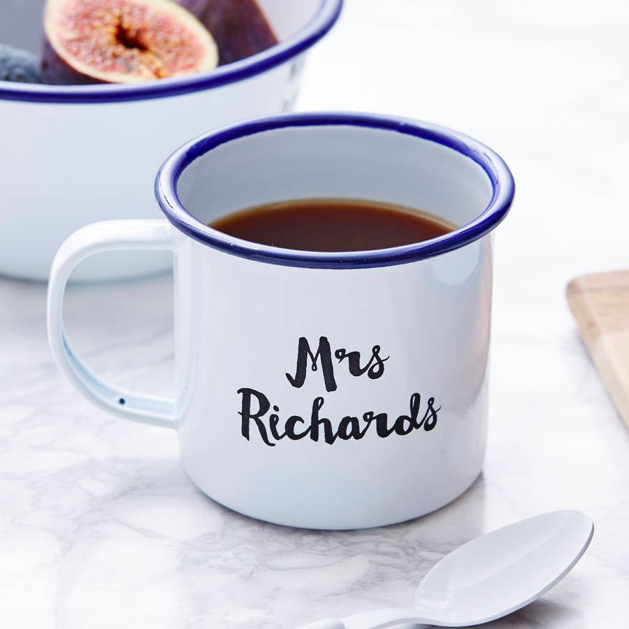 Enamel Personalised Mr And Mrs Mug