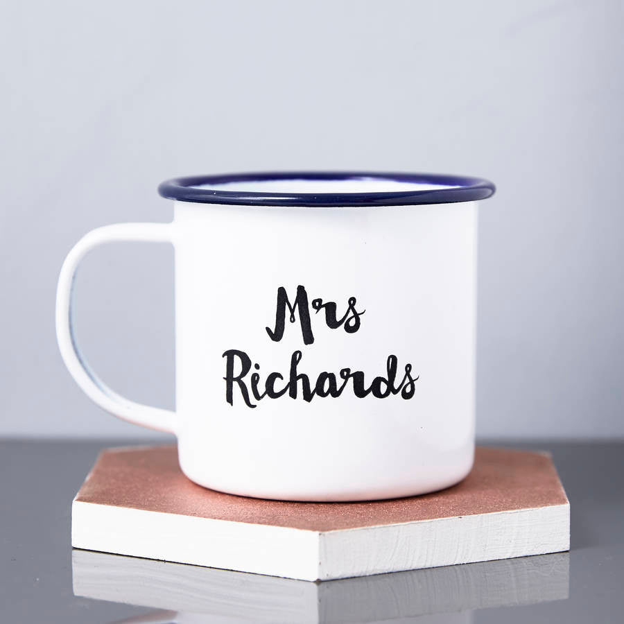 Enamel Personalised Mr And Mrs Mug