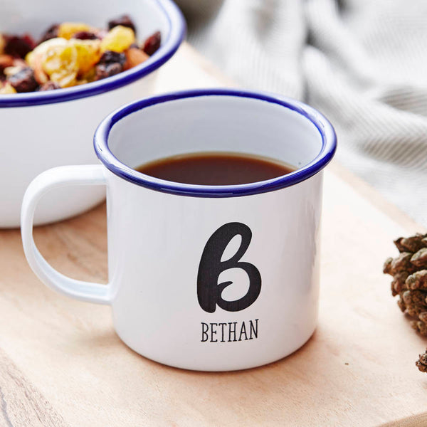 Personalised Brushstroke Monogram Enamel Mug