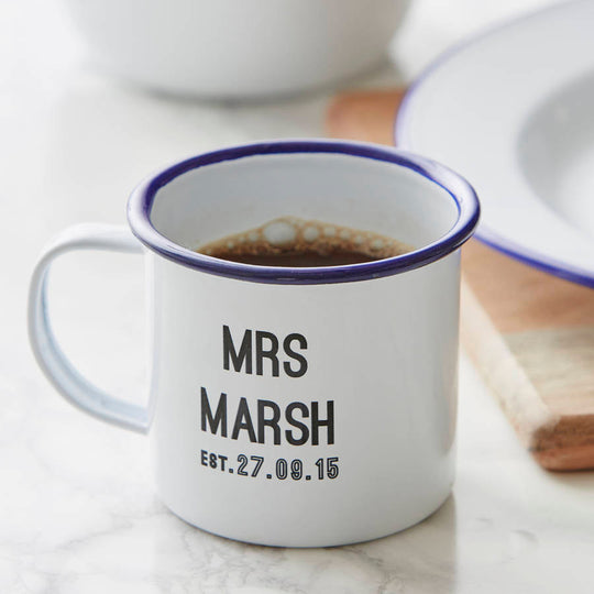 Personalised Wedding Enamel Mug