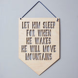 Personalised 'Move Mountains' Hanging Wooden Flag
