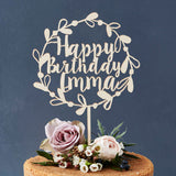 Personalised Floral Birthday Wooden Cake Topper