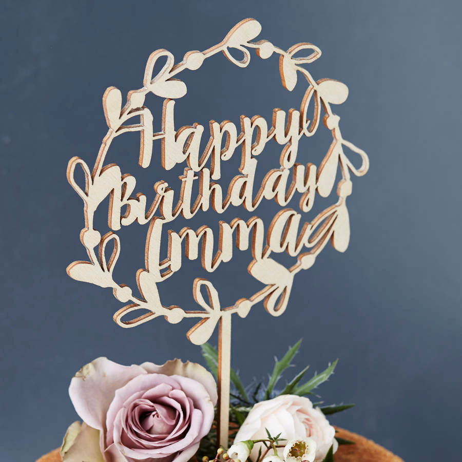 Personalised Floral Birthday Wooden Cake Topper