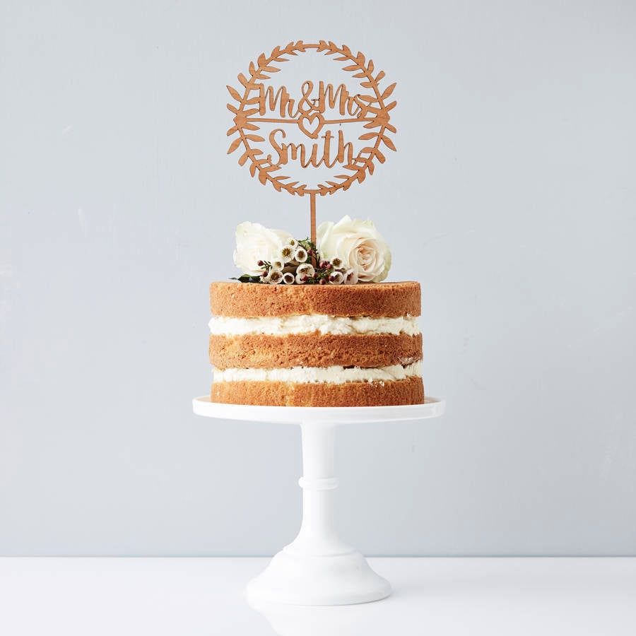 Personalised Laurel Wooden Wedding Cake Topper