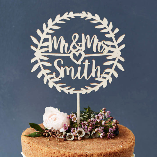 Personalised Laurel Wooden Wedding Cake Topper