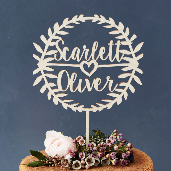 Personalised Laurel Couples Wooden Cake Topper
