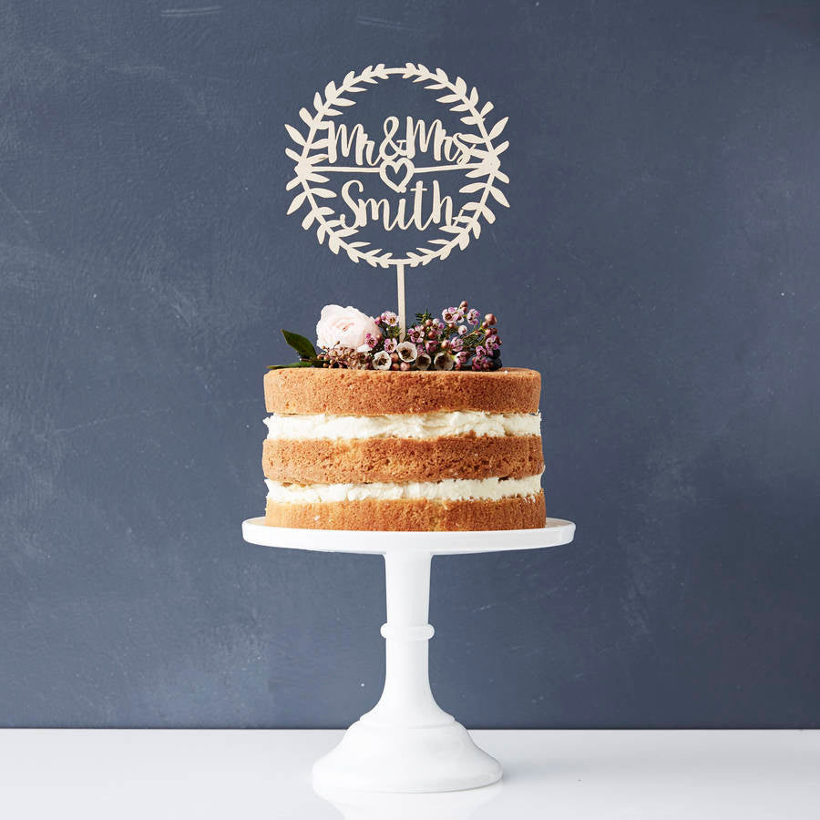 Personalised Laurel Wooden Wedding Cake Topper