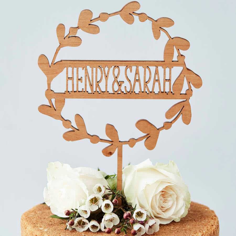 Personalised Floral Couples Wooden Cake Topper