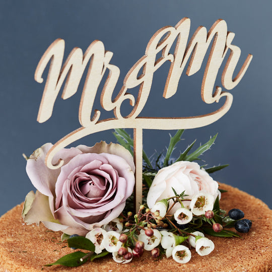 Decorative Mr And Mr Wooden Cake Topper