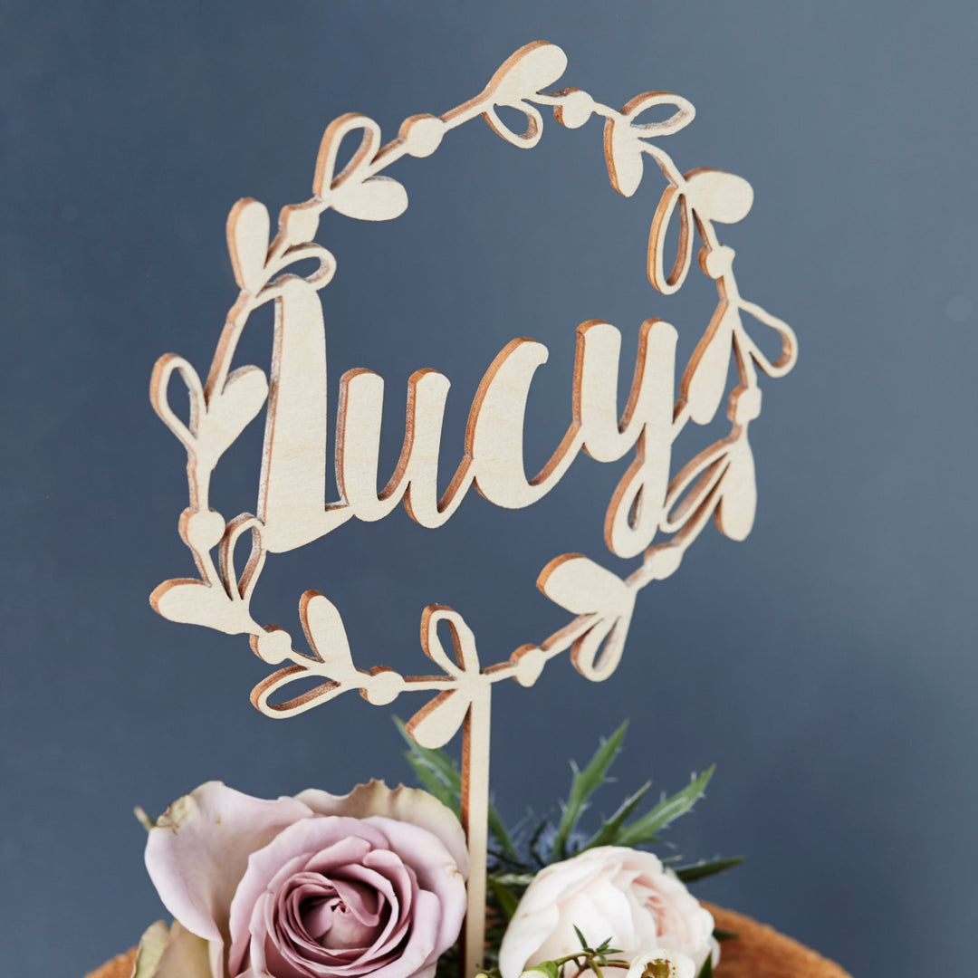 Personalised Floral Name Wooden Cake Topper