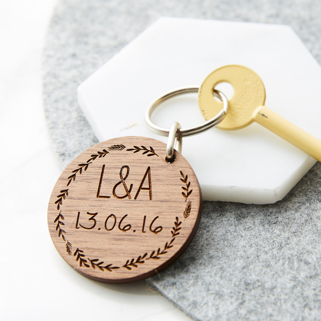 Personalised Wooden Wedding Keyring