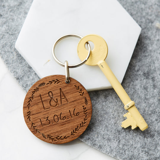 Personalised Wooden Wedding Keyring