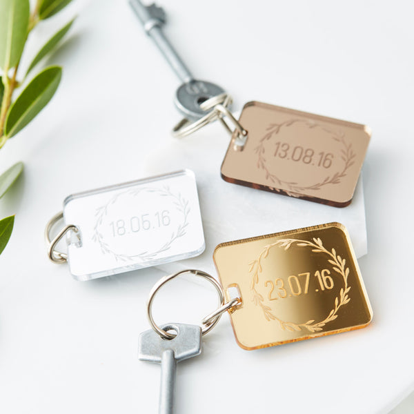 Personalised Special Date Mirrored Keyring