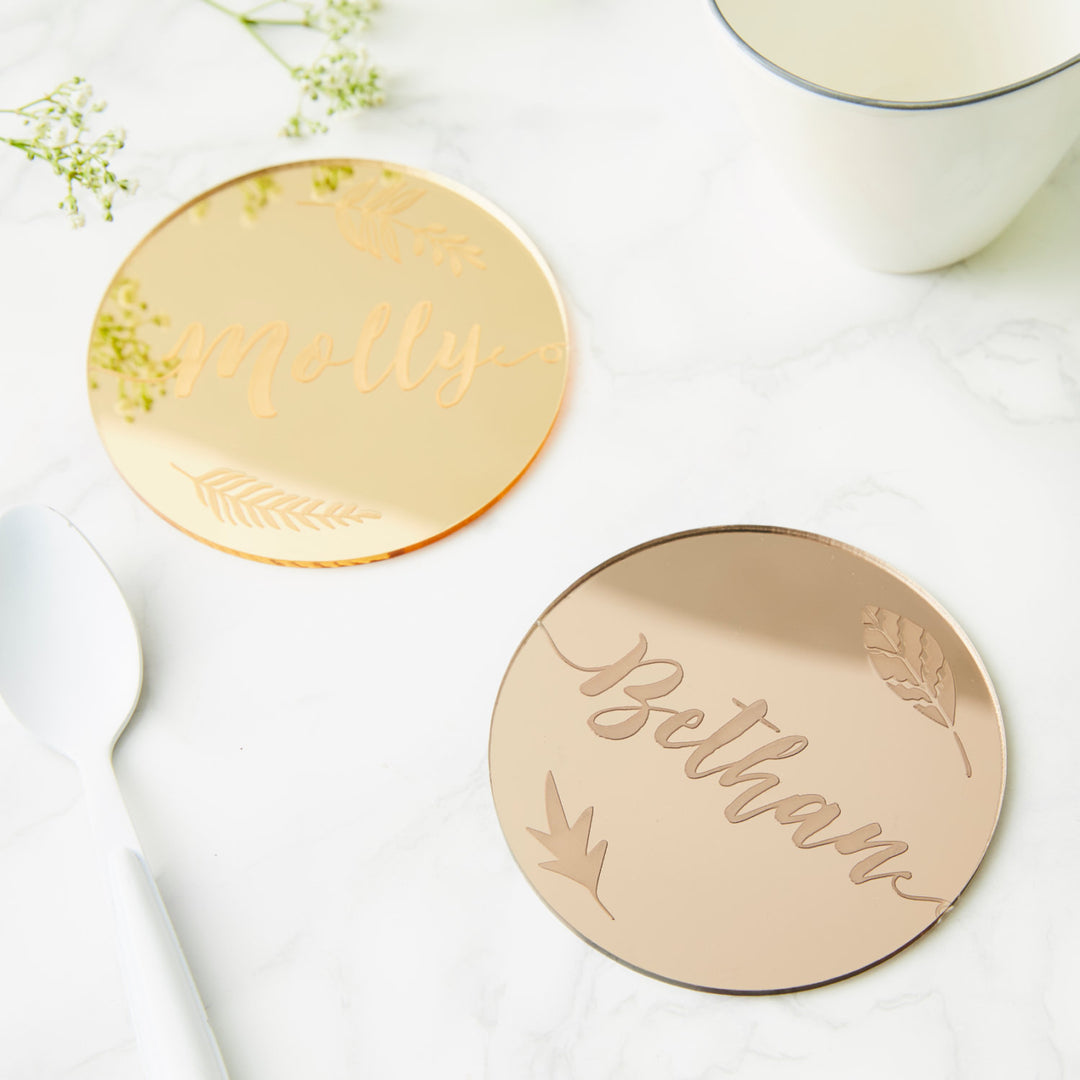 Personalised Botanical Mirror Drink Coaster