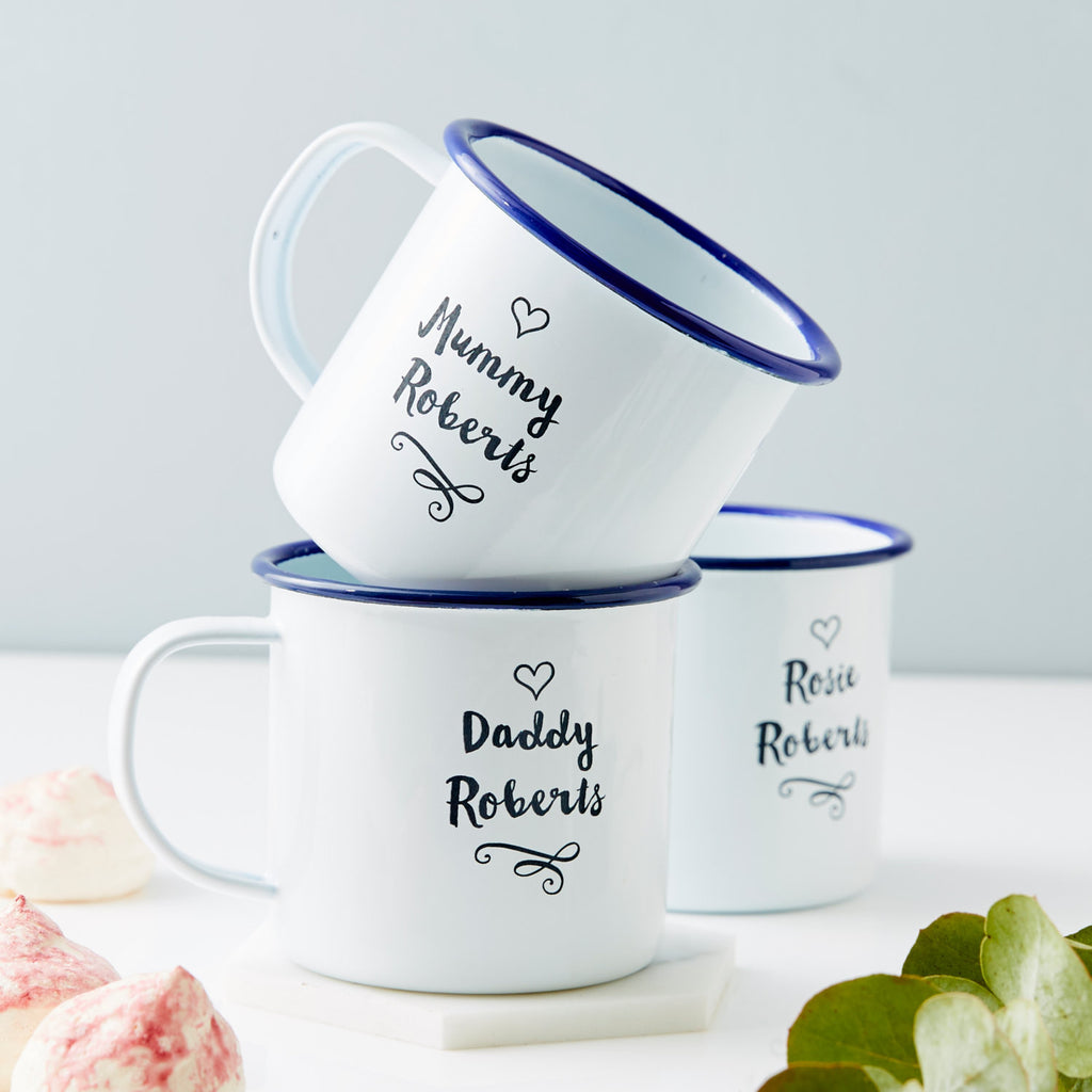 New Family Personalised Enamel Mug Set