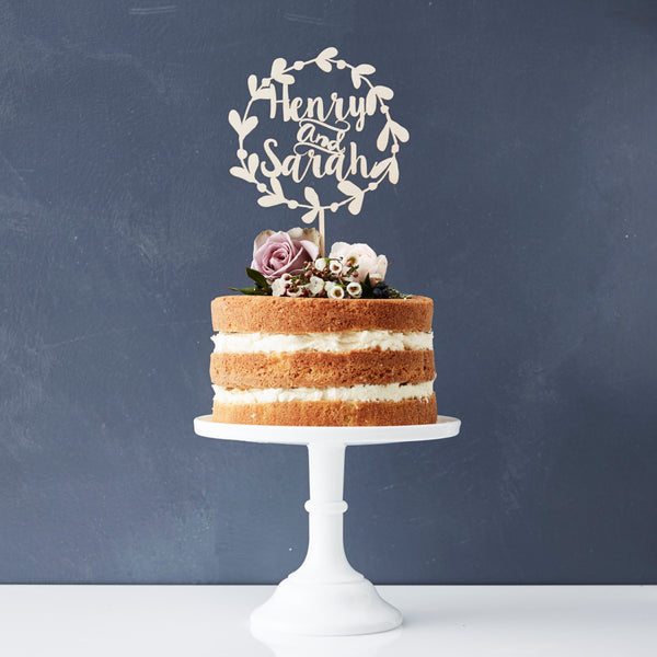 Personalised Floral Couples Wooden Wedding Cake Topper